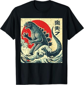 Japanese Kaiju Monster Waves Retro Ukiyo Art Women Men Kids T-Shirt