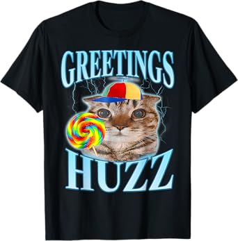Greetings Huzz Funny Gen Z Gen Alpha Silly Cat Vintage T-Shirt for Men Women Kids