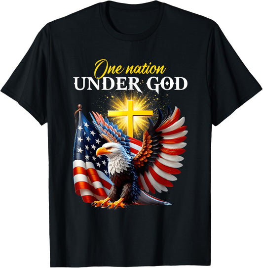 One Nation Under God Flag 4th Of July Patriotic Christian T-shirt