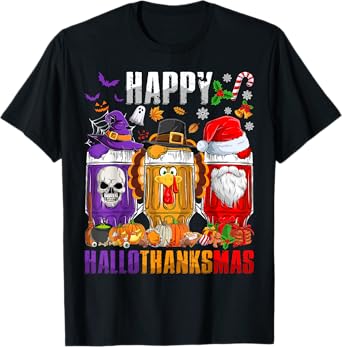 Happy Hallothanksmas Beer Halloween Thanksgiving Christmas T-Shirt