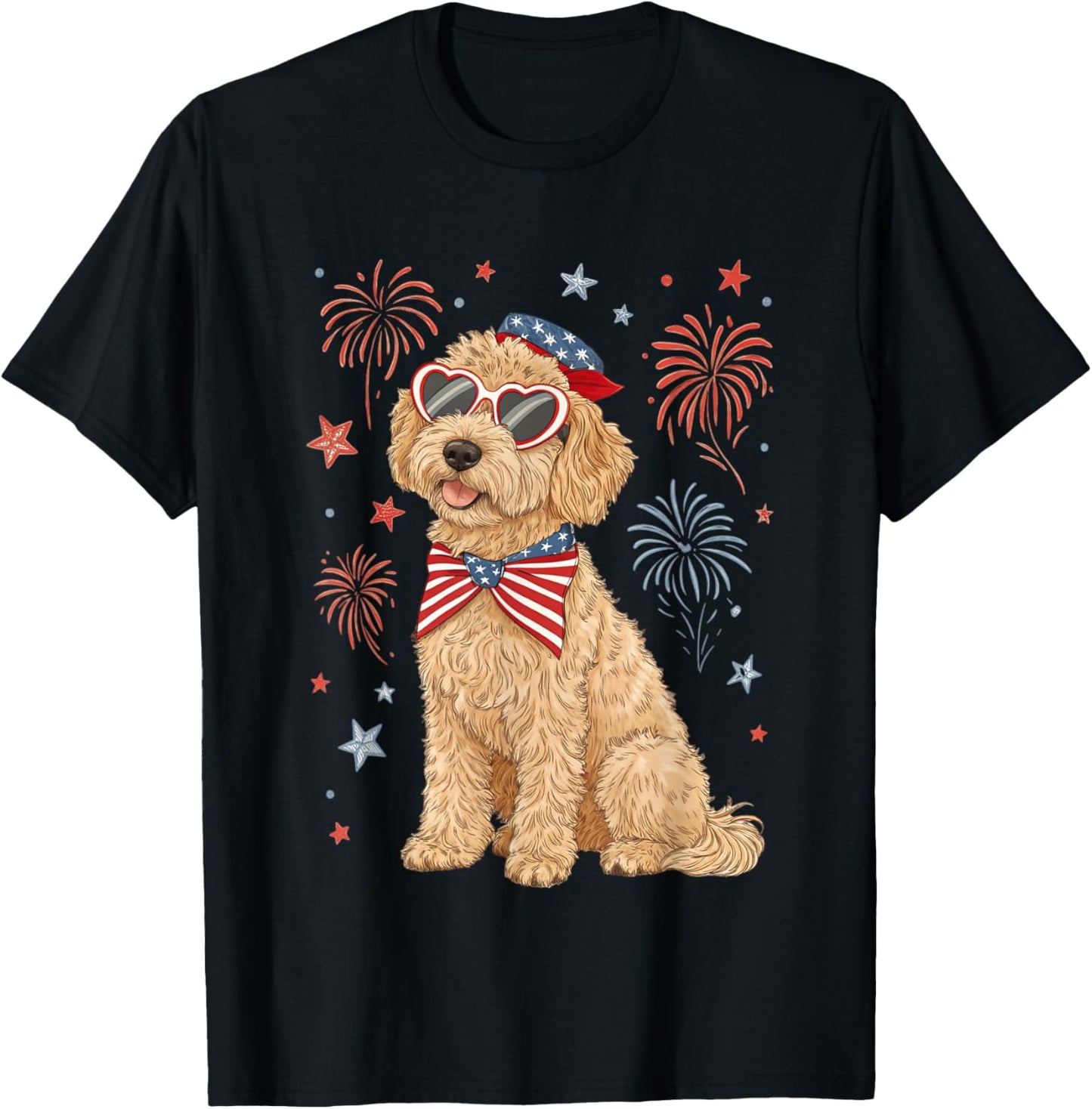 4th of July Patriotic Goldendoodle Coquette Bow USA Flag T-Shirt