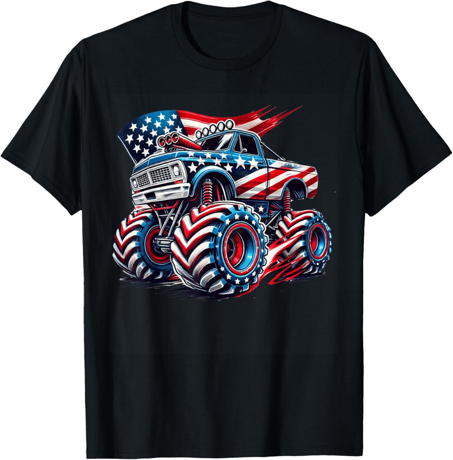 4th of July Monster Truck American Flag USA Boys Kids Tee T-Shirt