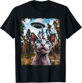Sphynx Cat Selfie With Alien UFO Cat Gifts For Men Women Kid T-Shirt