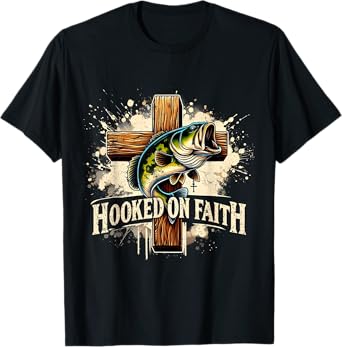Hooked On Faith Christian Jesus Cross Fishing Squad T-Shirt
