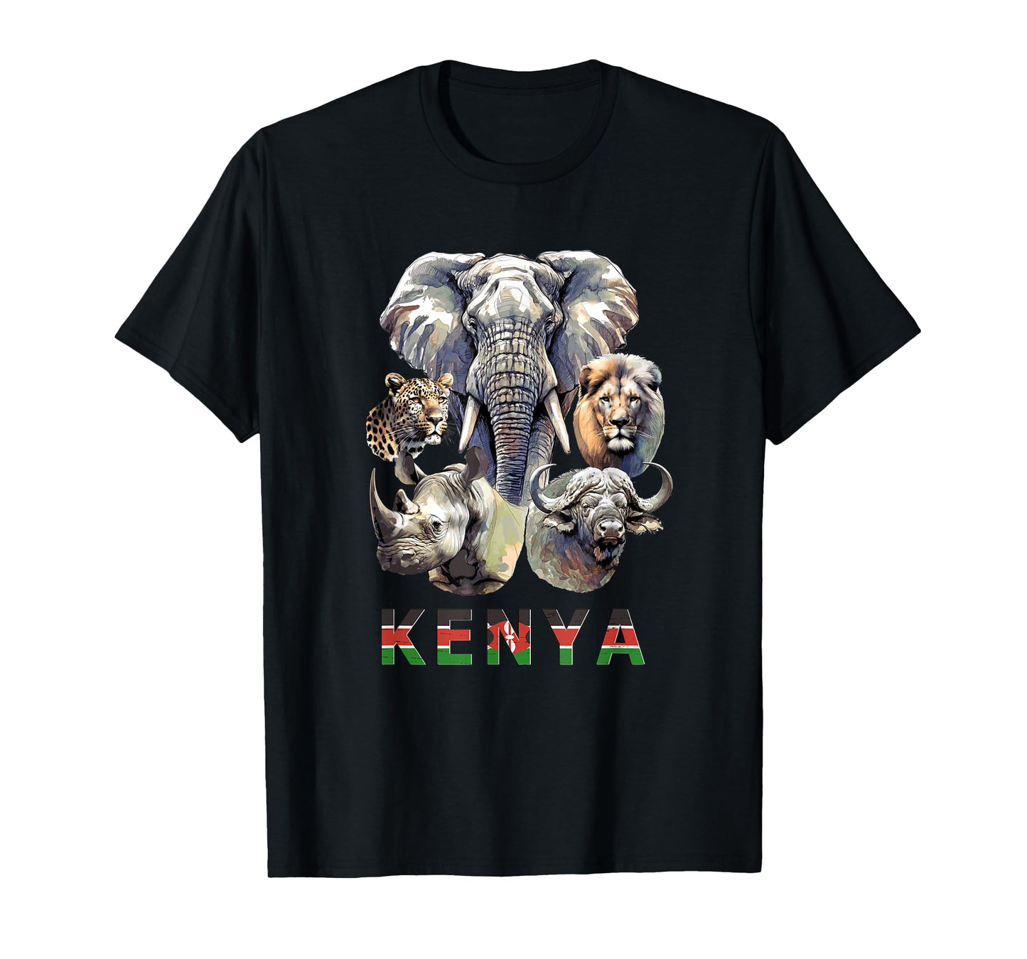 Kenya Big-Five Wildlife Watercolor for Safari Fans T-Shirt