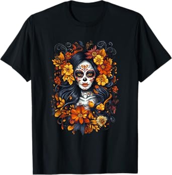 De Los Muertos La Catrina Day Of Dead Sugar Skull Halloween T-Shirt