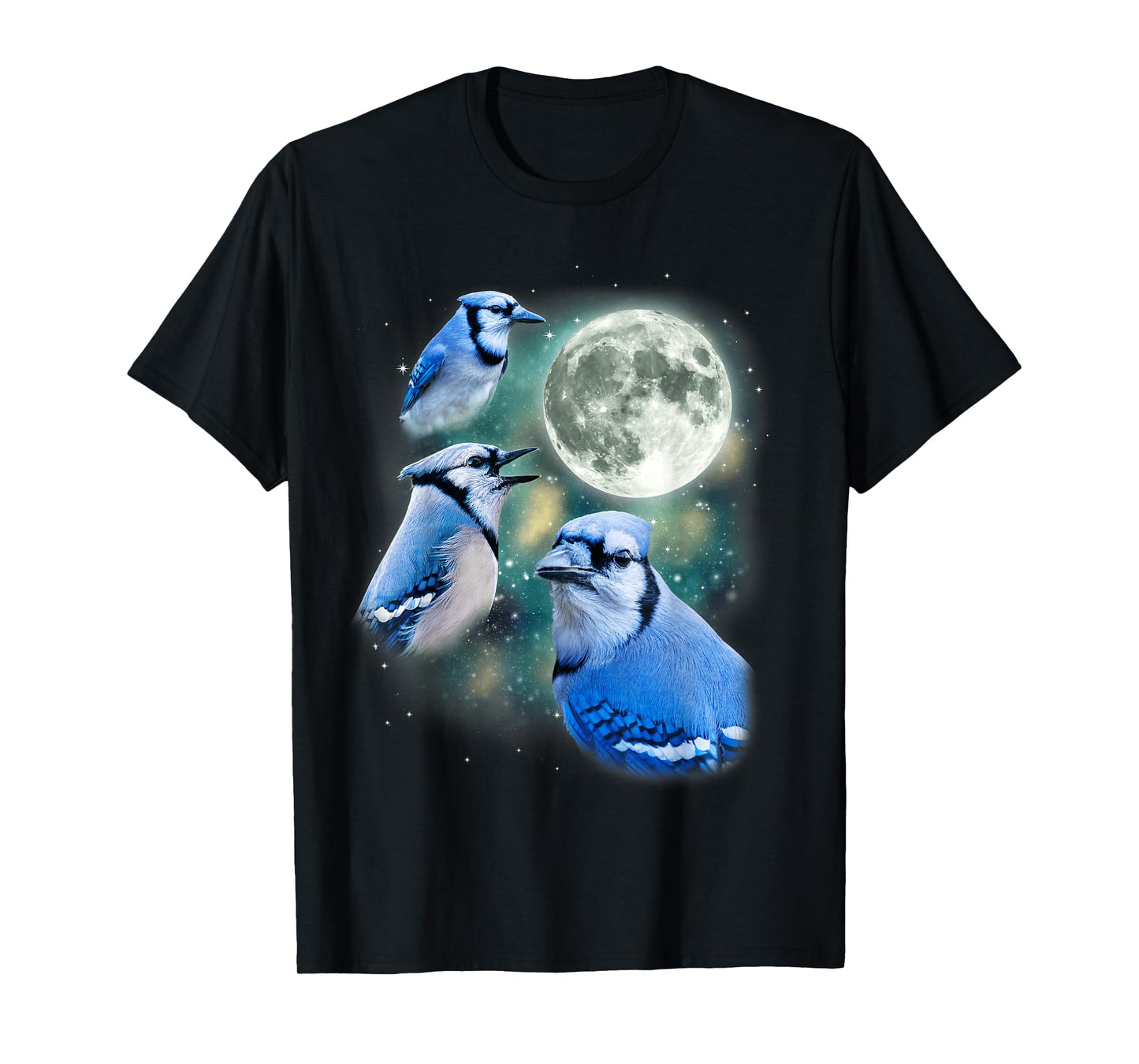 Three Blue Jay Moon Avian Wildlife Birdwatching Bird Lover T-Shirt