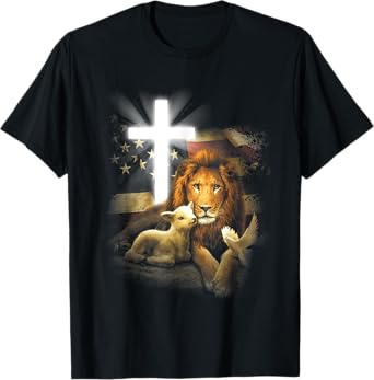 Lion And Lamb Cross Jesus Christ T-Shirt
