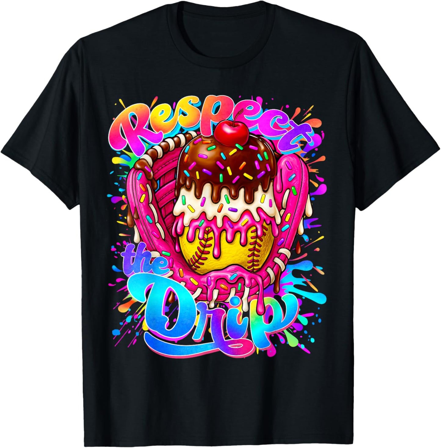 Respect the Drip Baseball Glove Melting Ice Cream Sundae T-Shirt
