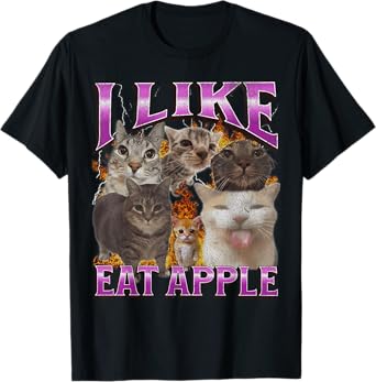 I Like Eat Apple Funny Cat Meme Bootleg Graphic T-Shirt for Men Women