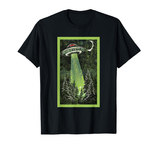 Vintage UFO Art Alien Abduction Graphic Flying Saucer Space T-Shirt