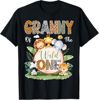 Granny Of The Wild One 1St Birthday Kids Safari Jungle T-Shirt
