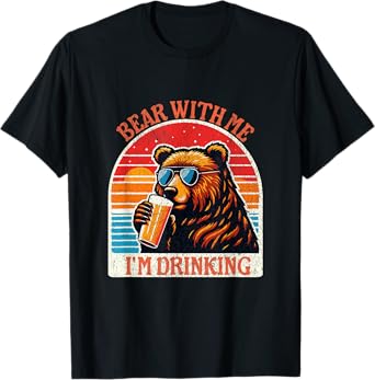 Bear Drinking Beer Outdoor Funny Grizzly Hiking T-Shirt