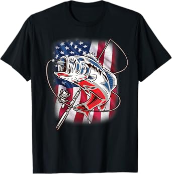 American Flag Fishing Shirt Vintage USA Bass Fisherman Gift T-Shirt