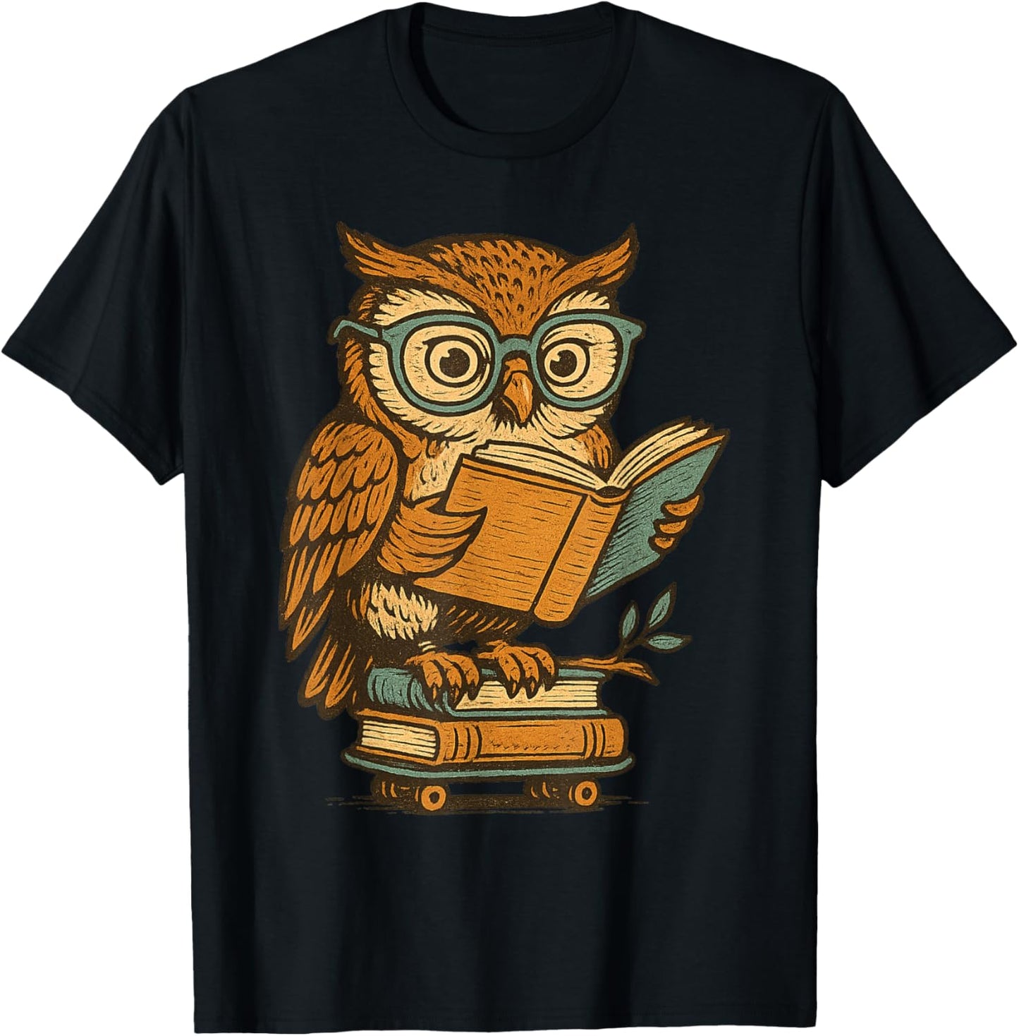 Vintage Librarian Bookworm Cute Skateboarder Funny Owl T-Shirt