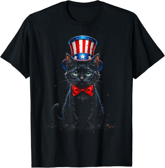 Usa Black Cat 4th Of July Men Women Kids Funny Patriotic Cat T-shirt
