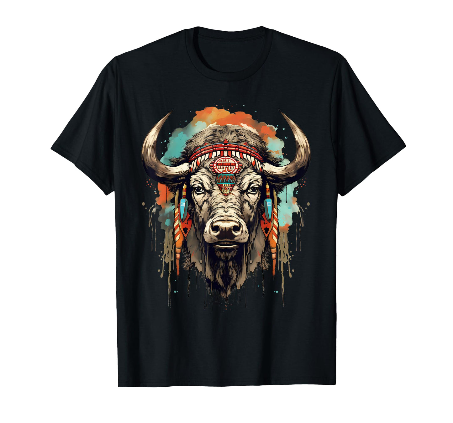 Buffalo Indian Artwork Wildlife Safari Nature Bison Portrait T-Shirt