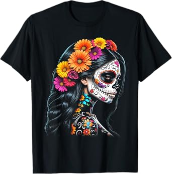 De Los Muertos La Catrina Day of the Dead Sugar Skull Women T-Shirt