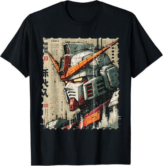 Japanese Mecha Robot Head Vintage Anime Art Mens Boys Kids T-Shirt