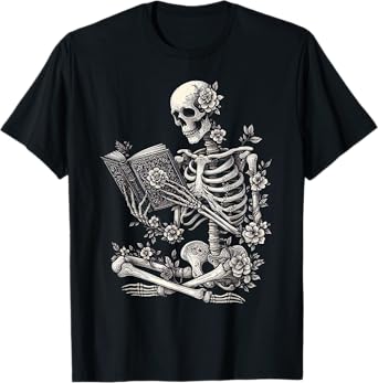 Skeleton Book Floral Skull Halloween Teacher Costume T-Shirt