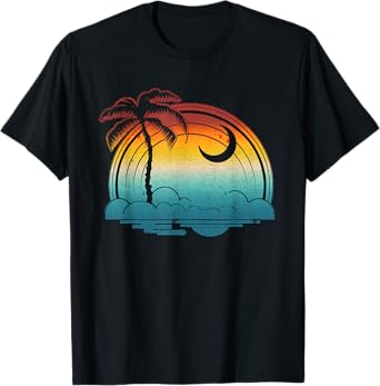 Retro Sunset South Carolina Flag Palmetto Tree Crescent Moon T-Shirt