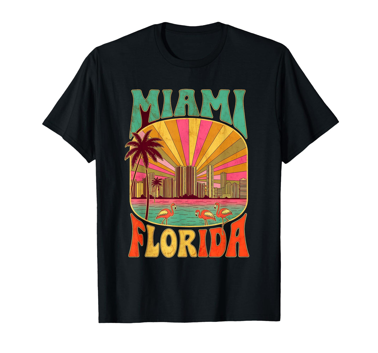 Vintage Miami Florida Skyline Cityscape Retro Style T-Shirt