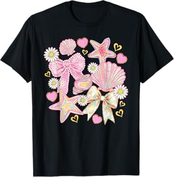 Seashell Starfish Coquette Bow Summer Vacation Hawaii Beach T-Shirt