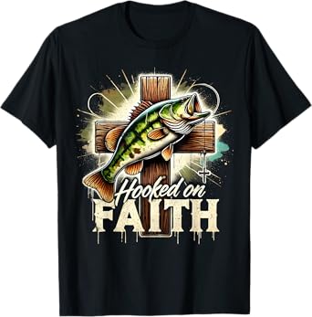 Hooked On Faith Christian Jesus Cross Fishing Squad T-Shirt