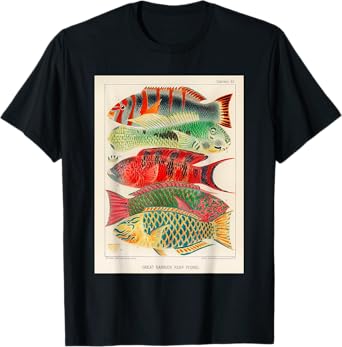 Coral Reef Retro Vintage Tropical Fish Chart Design T-Shirt