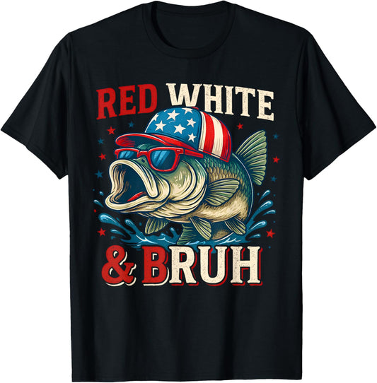 Patriotic Red White & Bruh America Fish Fishing 4th Of July T-Shirt