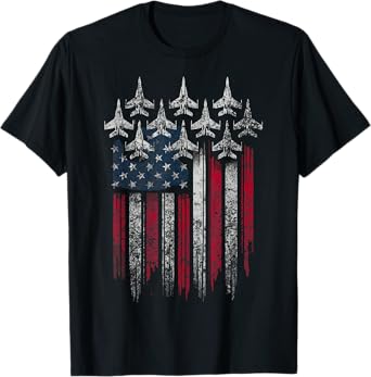 Patriotic USA Flag Fighter Jets Lover 4th of July T-Shirt