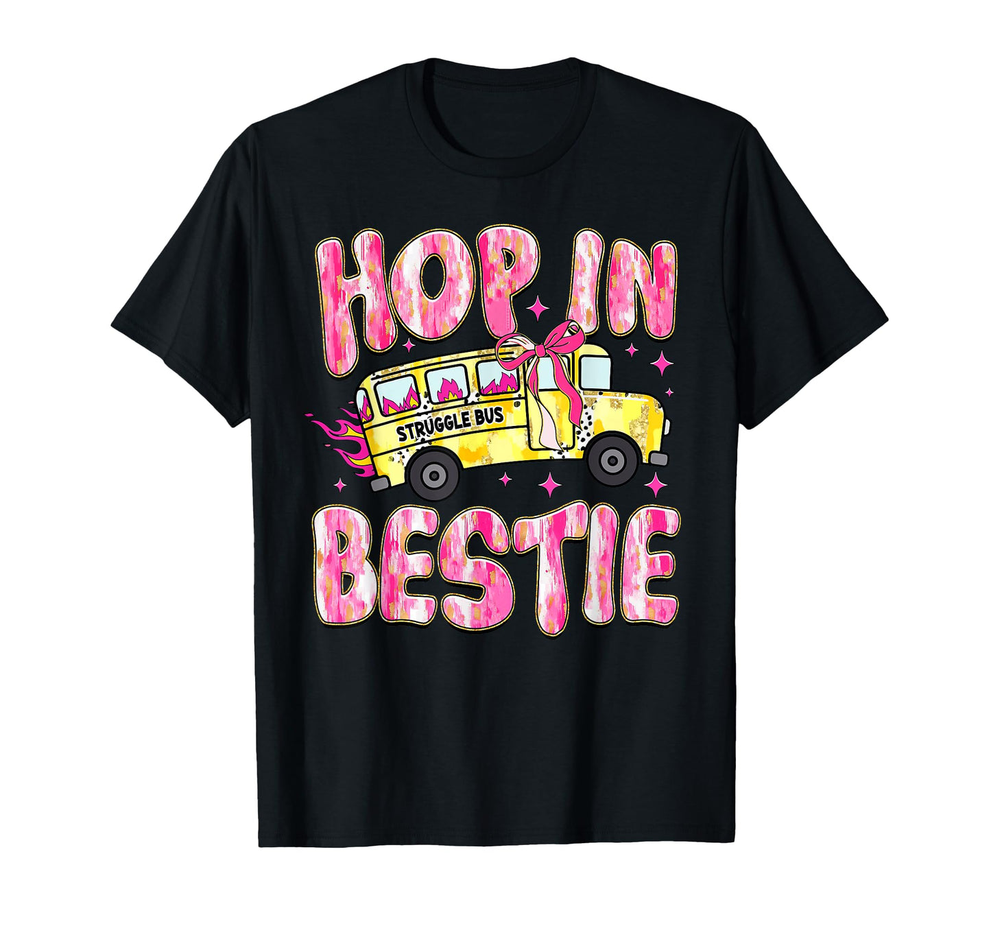 Hop in Bestie Funny Struggle Bus Pink Coquette Bow T-Shirt