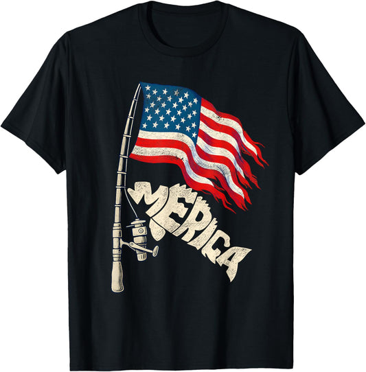 American Flag Fishing Lovers Fisherman Funny Fishing USA T-Shirt