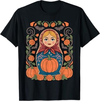 Russian Culture Khokhloma Doll Matroska Halloween T-Shirt