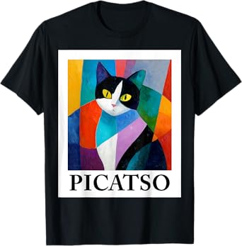 Colorful Cubist Cat Art Design – Funny Abstract Picatso T-Shirt