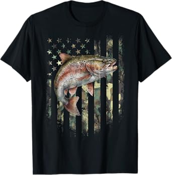 American USA Flag Rainbow Trout Fishing Camo Camouflage T-Shirt