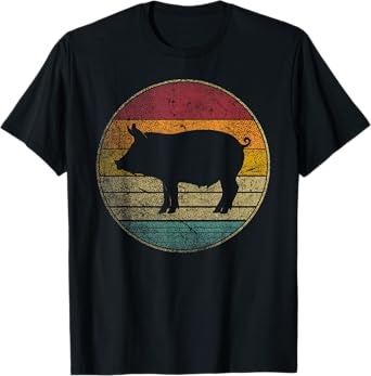 Pig - Vintage Distressed Retro Silhouette 60s 70s 80s 90s T-Shirt