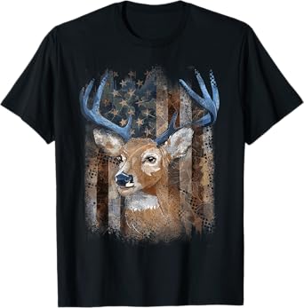 Whitetail Buck Deer Hunting American Flag Buck Hunting T-Shirt for Women Men