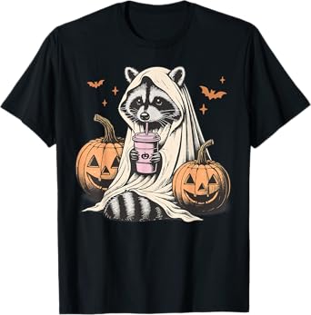 Cute Ghost Pumpkin Halloween Raccoon Costume Raccoon Lovers T-Shirt
