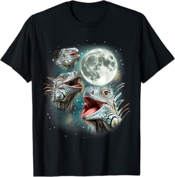 Three Iguana Moon | 3 Howling Reptiles Night Wildlife Iguana T-Shirt
