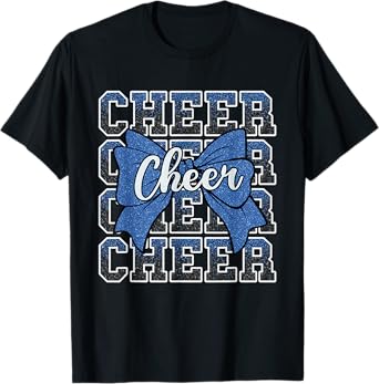 Coquette Cheer Bow Sport Cheerleader Cheerleading Blue T-Shirt