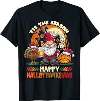 Happy Hallothanksmas Halloween Thanksgiving Merry Christmas T-Shirt