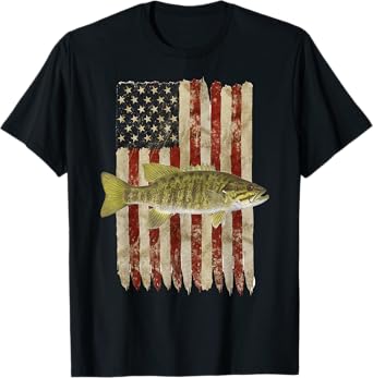 Hooked on Freedom Patriotic Smallmouth Bass Fishing USA Women Kids Men T-Shirt