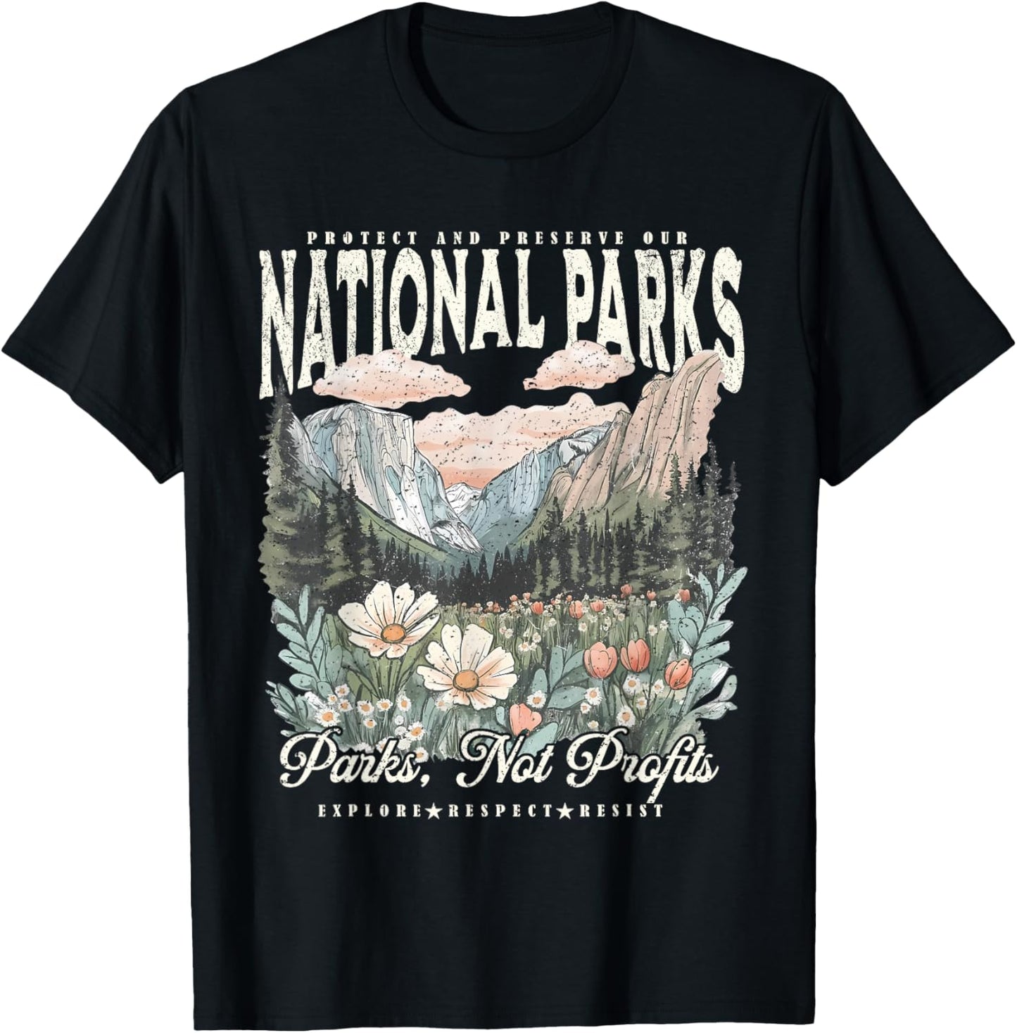 Floral Protect Our National Parks Retro Nature Conservation T-Shirt