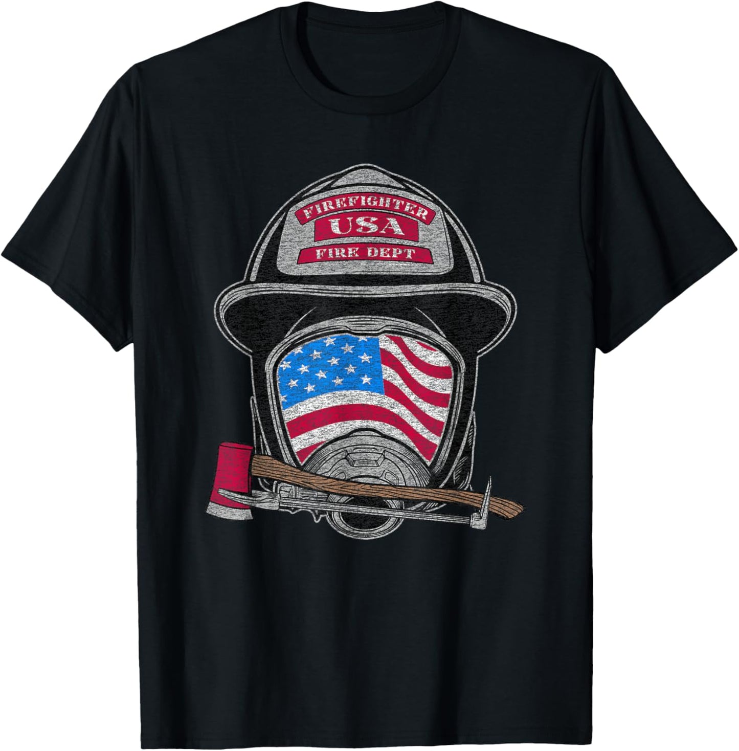 Firefighter Fireman Helmet American Flag USA Vintage Graphic T-Shirt