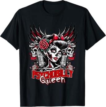 Psychobilly Queen Zombie Pin Up Girl Retro Rockabilly T-Shirt