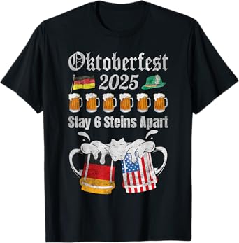Oktoberfest 2025 6 Stein Apart Beer October Funny Drinking T-Shirt