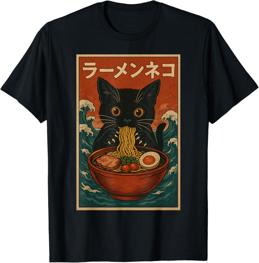 Cute Kawaii Ramen Cat Lover Neko Japanese Art Illustration T-Shirt