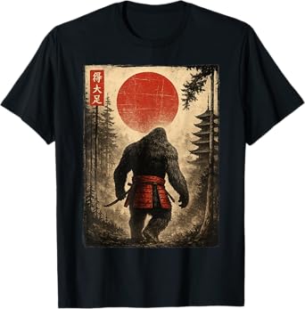 Japanese Samurai Bigfoot Ukiyo-e Art Funny Vintage Graphic T-Shirt