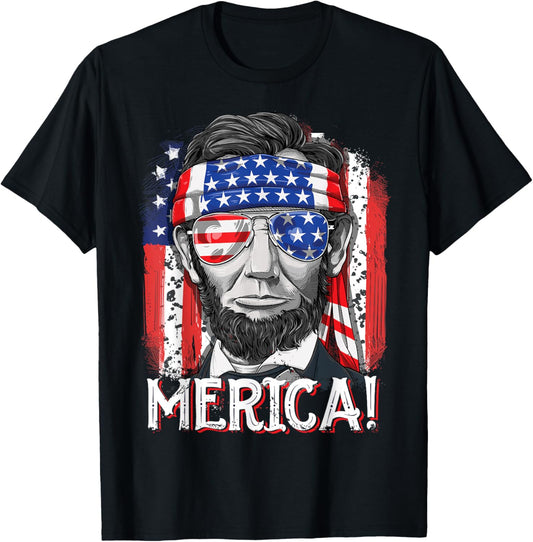Lincoln 4th Of July Merica Abe Boys Men Women American Flag T-Shirt